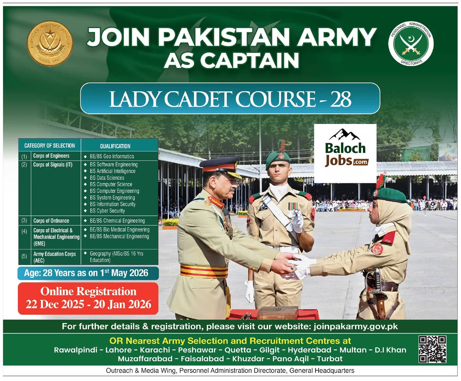 Join Pakistan Army as Captain Lady Cadet Course 2026 Official Advertisement 