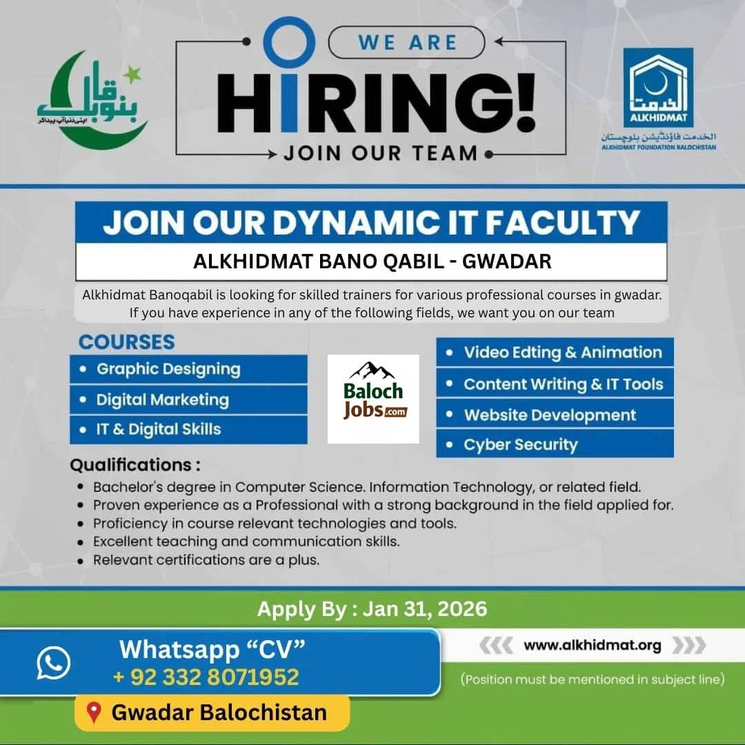 Alkhidmat Bano Qabil Jobs 2026 in Gwadar Balochistan Official Advertisement
