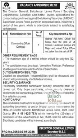 Balochistan Levies Force Jobs 2026 Official Advertisement 