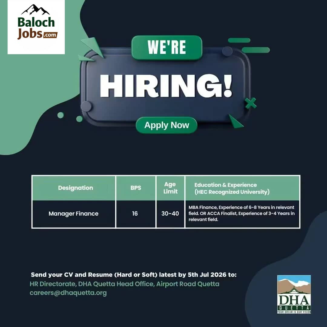 DHA Quetta Jobs 2026 Advertisement