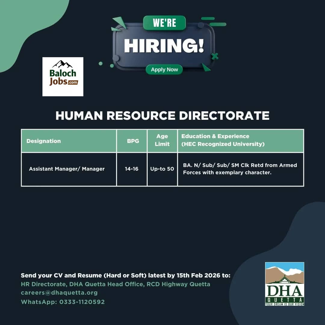 DHA Quetta Jobs 2026 Official Advertisement