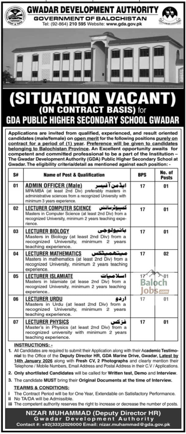 Gwadar Development Authority Jobs 2026 Official Advertisement 