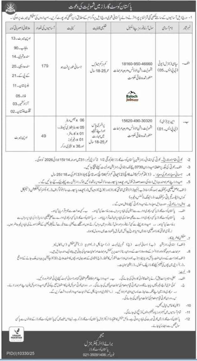Pakistan Coast Guards Jobs 2026 Advertisement
