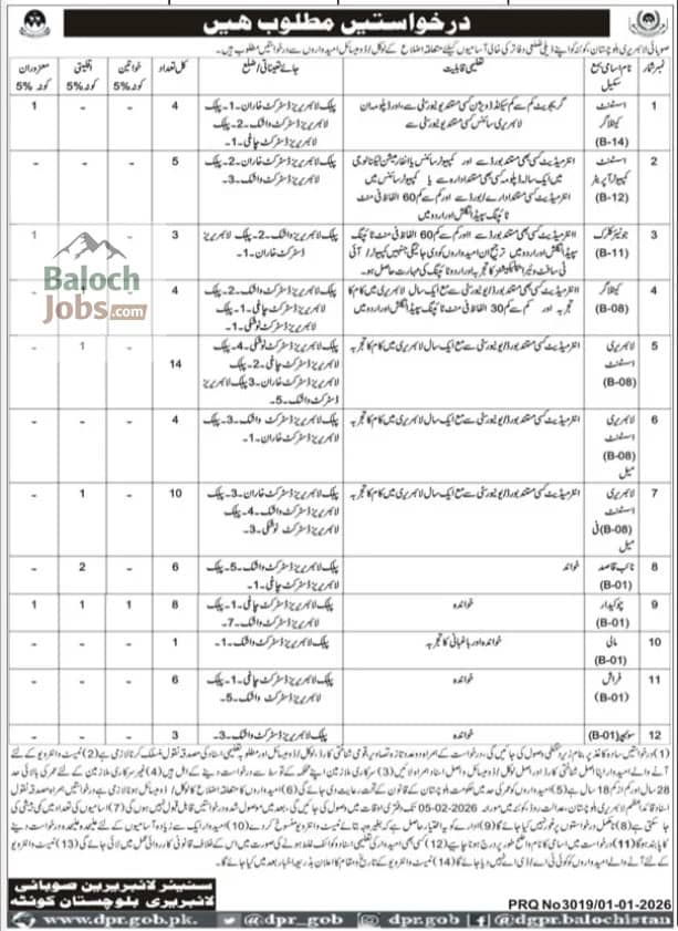 Provincial Library Balochistan Jobs 2026 Official Advertisement 