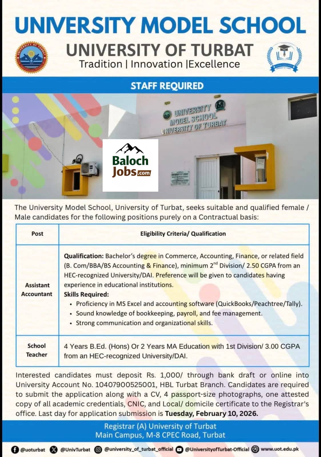 University of Turbat Jobs 2026 Official Advertisement 