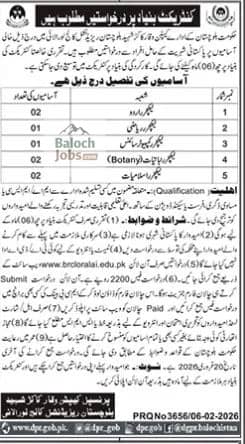 Balochistan Residential College Loralai Jobs 2026