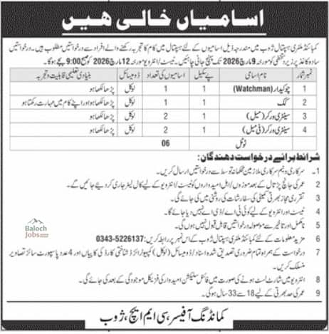 Combined Military Hospital CMH Zhob Jobs 2026 Official Advertisement