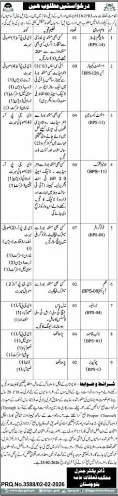 DGPR Balochistan Jobs 2026 Official Advertisement