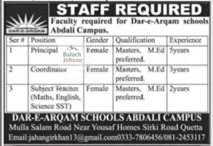 Dar e Arqam School Jobs in Quetta 2026 Official Advertisement 