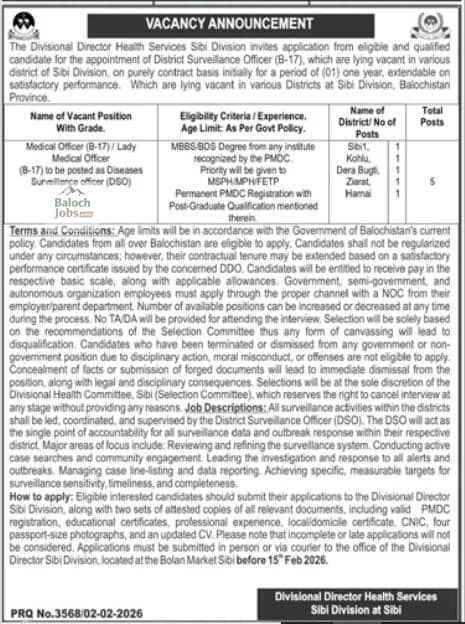 Divisional Director Health Services Sibi Jobs 2026 Official Advertisement