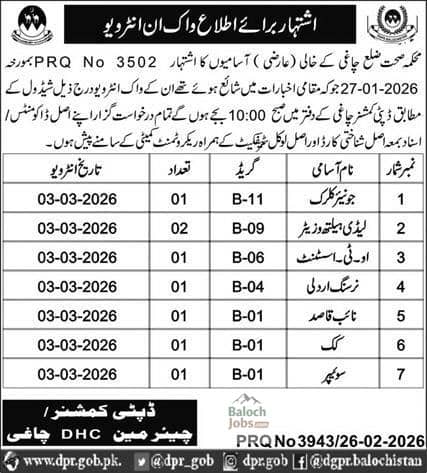 Health Department Chaghi Jobs Test Interview 2026 Official Advertisement 