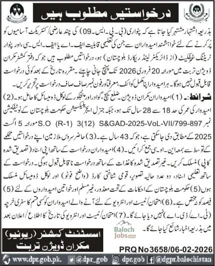 Patwari Jobs in Makran Division 2026 Official Advertisement 