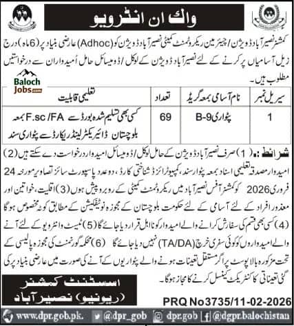 Patwari Jobs in Nasirabad 2026 Official Advertisement 