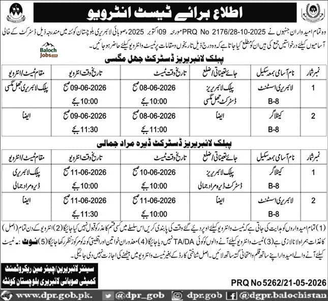 Provincial Library Balochistan Jobs Test Interview Schedule 2026 Advertisement