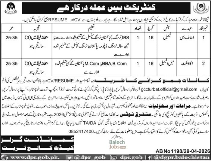 Girls Cadet College Turbat Jobs 2026 1 Sheikha Fatima Bint Mubarak Girls Cadet College Turbat Jobs 2026 Advertisement