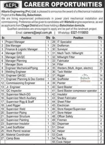 AEPL Jobs 2026 in Reko Diq Balochistan Official Advertisement 