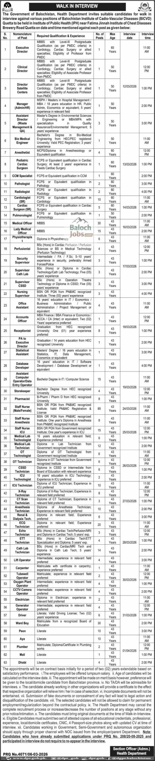 BICVD Quetta Jobs 2026 Health Department Balochistan 1 BICVD Quetta Jobs 2026 Health Department Balochistan Official Advertisement