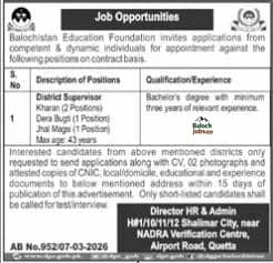 Balochistan Education Foundation Jobs 2026 Official Advertisement