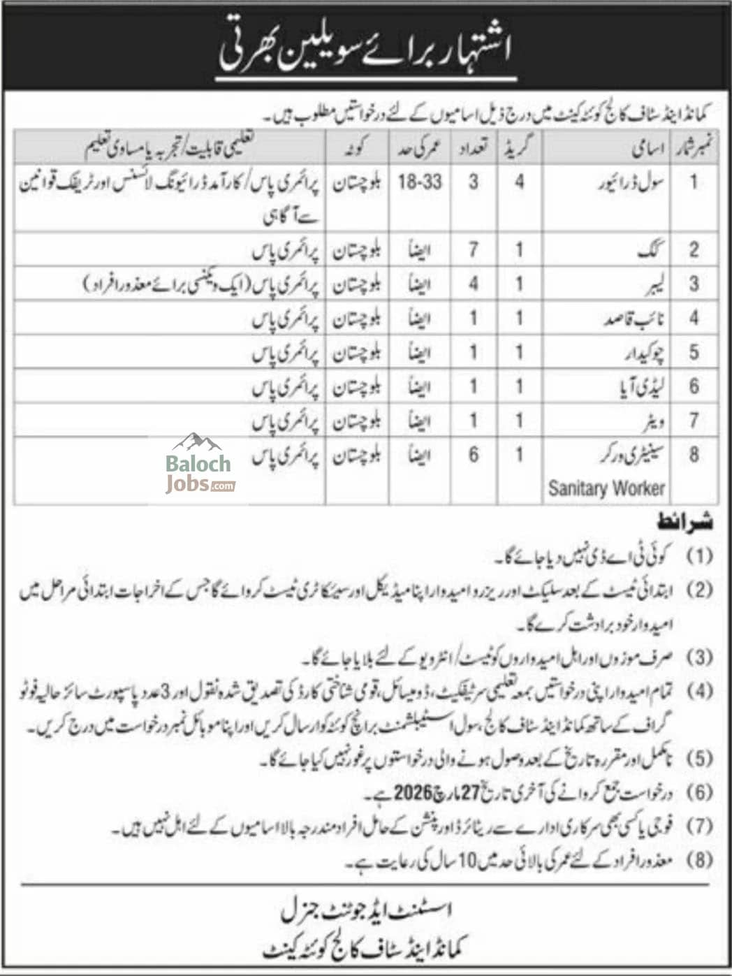 Command and Staff College Quetta Cantt Jobs 2026 1 Command and Staff College Quetta Cantt Jobs 2026 Official Advertisement