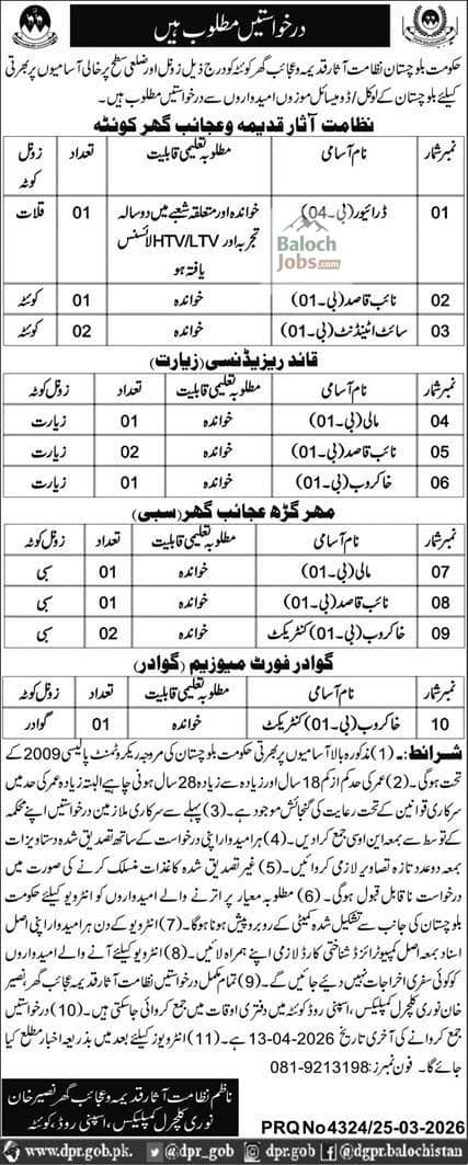 Directorate Of Archaeology and Museums Balochistan Jobs 2026 Official Advertisement