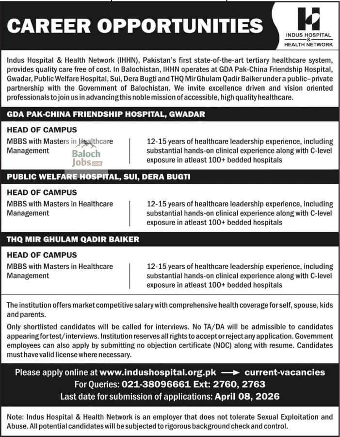 Indus Hospital Balochistan Jobs 2026 Online Apply 1 Indus Hospital Balochistan Jobs 2026 Official Advertisement
