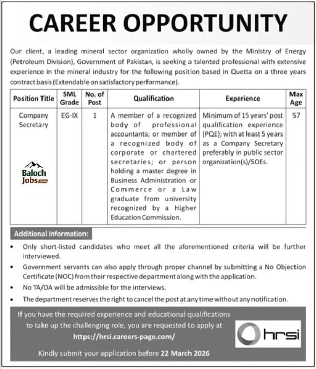 Ministry of Energy Petroleum Division Jobs 2026 Official Advertisement