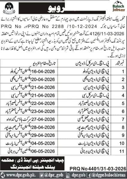 Public Health Engineering PHE Balochistan Jobs Interview 2026 1 Public Health Engineering PHE Balochistan Jobs Interview April 2026