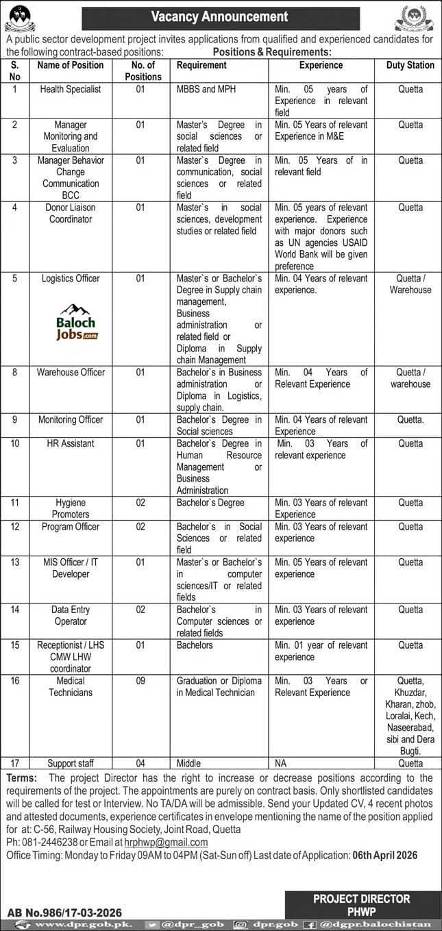 Public Sector Development Project Jobs in Balochistan 2026 1 Public Sector Development Project Jobs in Balochistan 2026 Official Advertisement