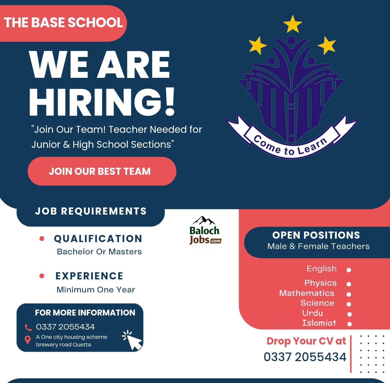 The Base School Quetta Jobs 2026 Official Advertisement