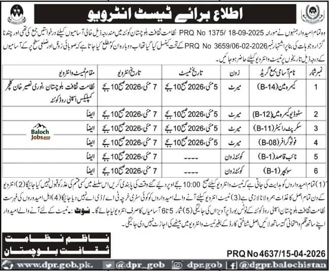Culture Department Balochistan Jobs Test Interview Schedule 2026 1 Culture Department Balochistan Jobs Test Interview Schedule 2026 Official Advertisement