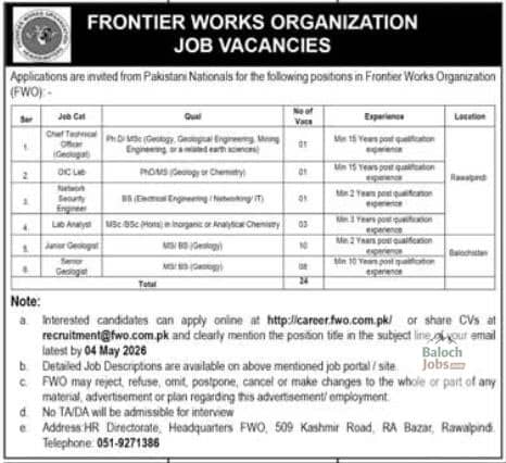 FWO Jobs 2026 Advertisement