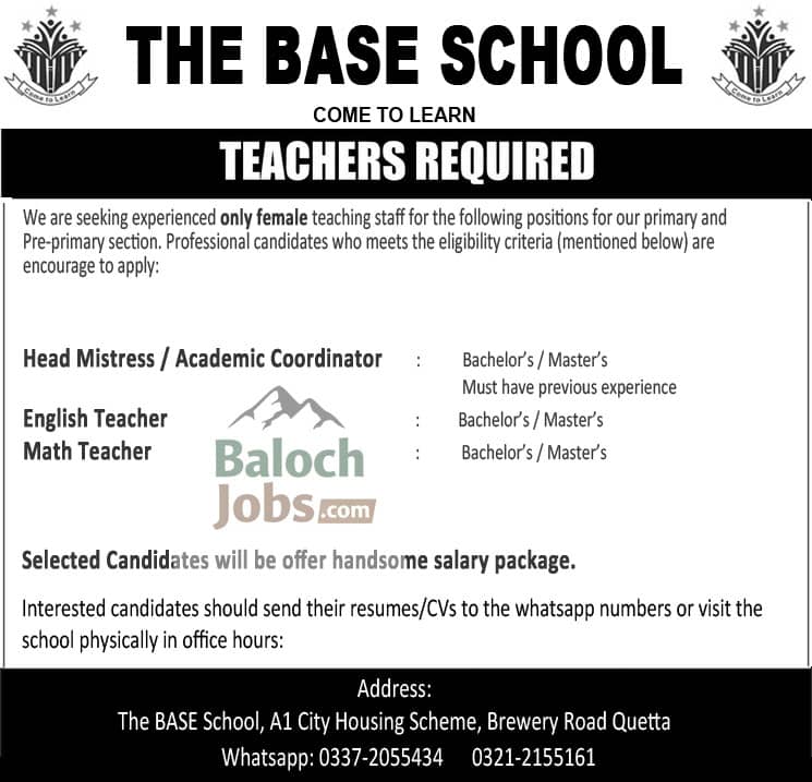 Female Teachers Jobs in Quetta 2026 Advertisement