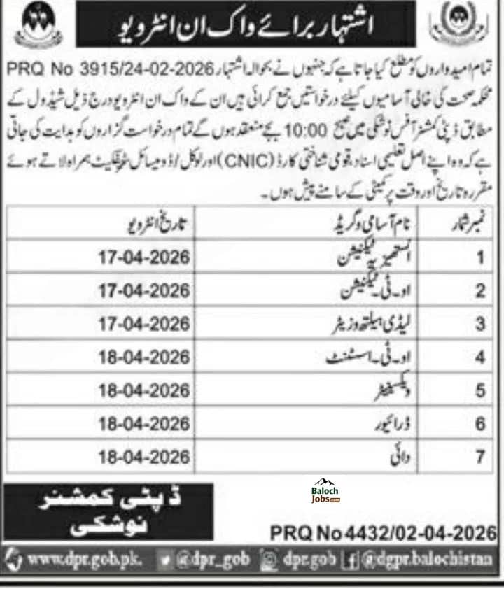 Health Department Noshki Jobs Interview Schedule 2026 1 Health Department Noshki Jobs Interview Schedule 2026 Official Advertisement