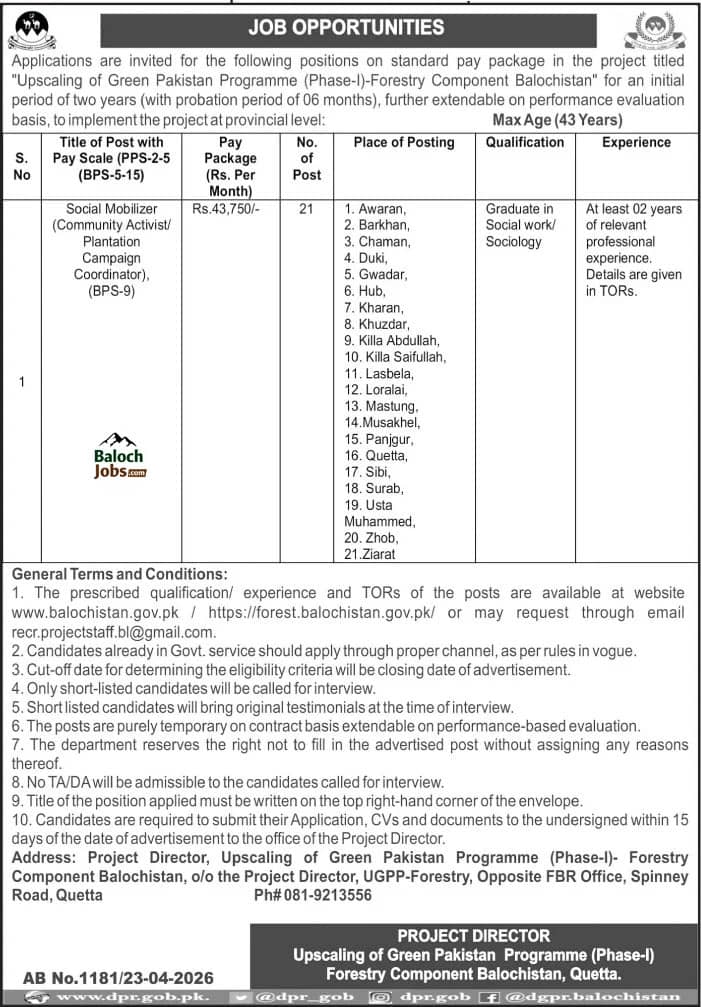 Latest Green Pakistan Program Balochistan Jobs 2026 Advertisement No 2
