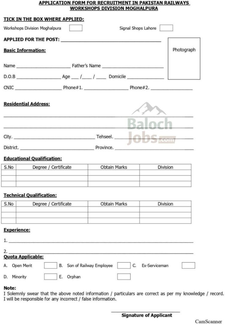 Pakistan Railways Workshop Mughalpura Jobs 2026