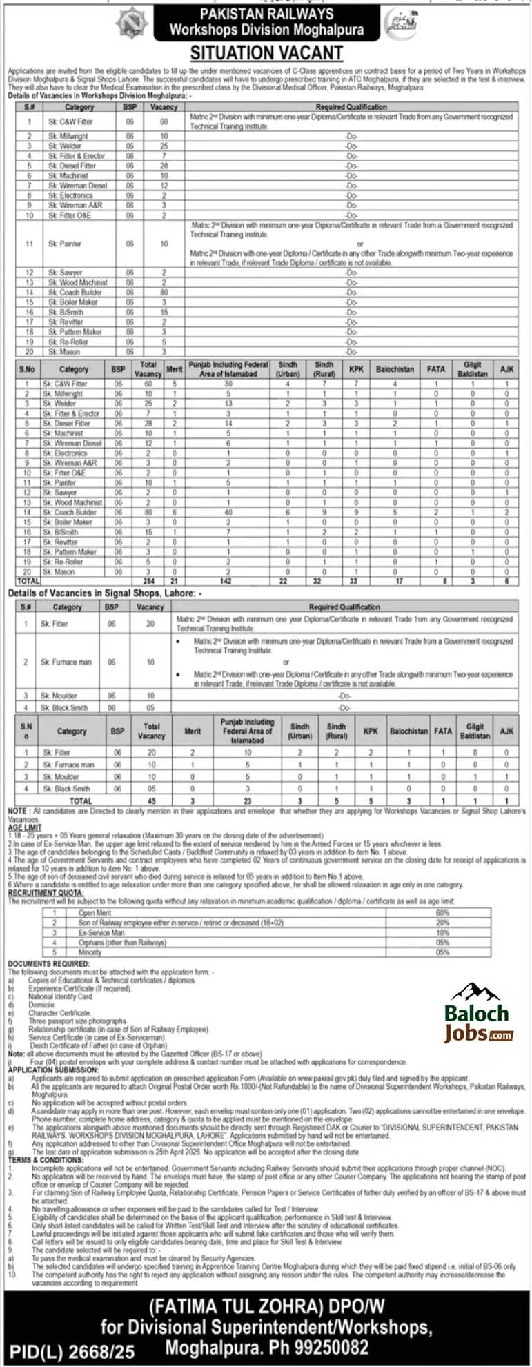 Pakistan Railways Workshop Mughalpura Jobs 2026 2 Pakistan Railways Workshop Mughalpura Jobs 2026 Official Advertisement