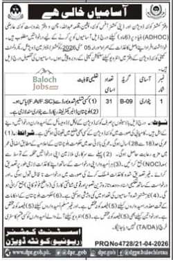 Revenue Department Quetta Jobs 2026 Advertisement