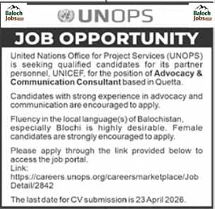 UNOPS NGO Jobs in Quetta Balochistan April 2026 Official Advertisement 