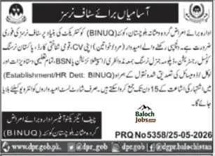 BINUQ Hospital Quetta Jobs 2026 Advertisement