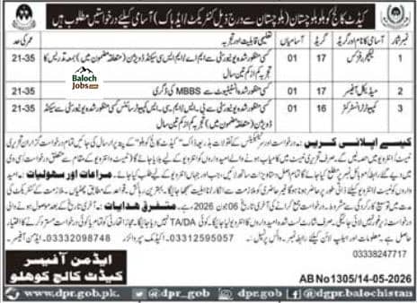 Cadet College Kohlu Jobs 2026 Advertisement 