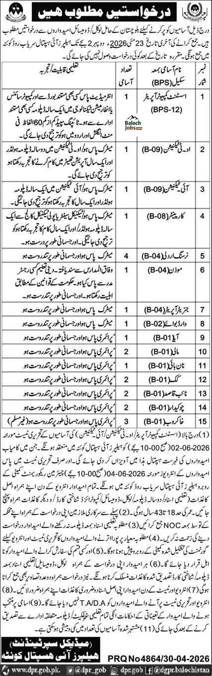 Helper Eye Hospital Jobs in Quetta 2026 Advertisement