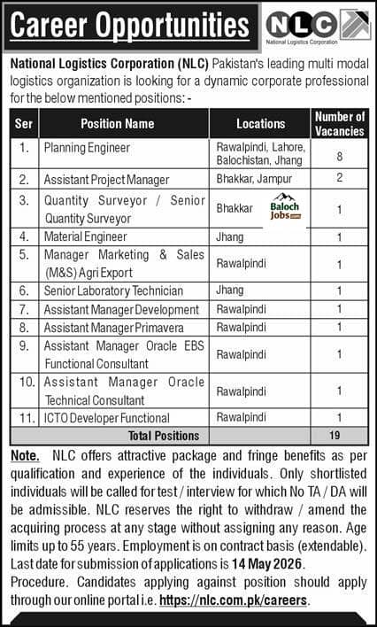 NLC Jobs 2026 National Logistics Corporation Careers Advertisement