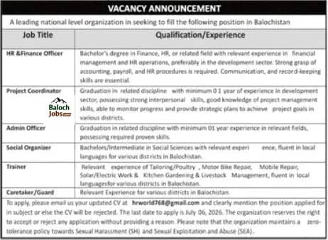 National Organization NGO Jobs in Balochistan 2026 Advertisement