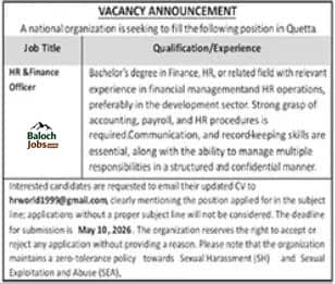 National Organization NGO Jobs in Quetta 2026 Advertisement
