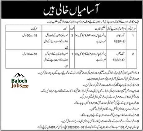 PO Box No 407 Jobs in Quetta Cantt 2026 Official Advertisement 