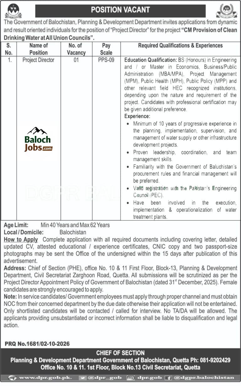 Clean Drinking Water Project Balochistan Jobs 2026 1 Clean Drinking Water Project Balochistan Jobs 2026 Advertisement