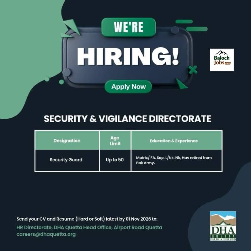DHA Quetta Jobs 2026 Advertisement