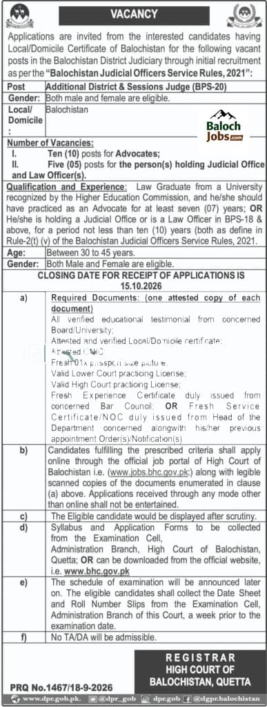 High Court of Balochistan Jobs 2026 1 High Court of Balochistan Jobs 2026 Advertisement No 1