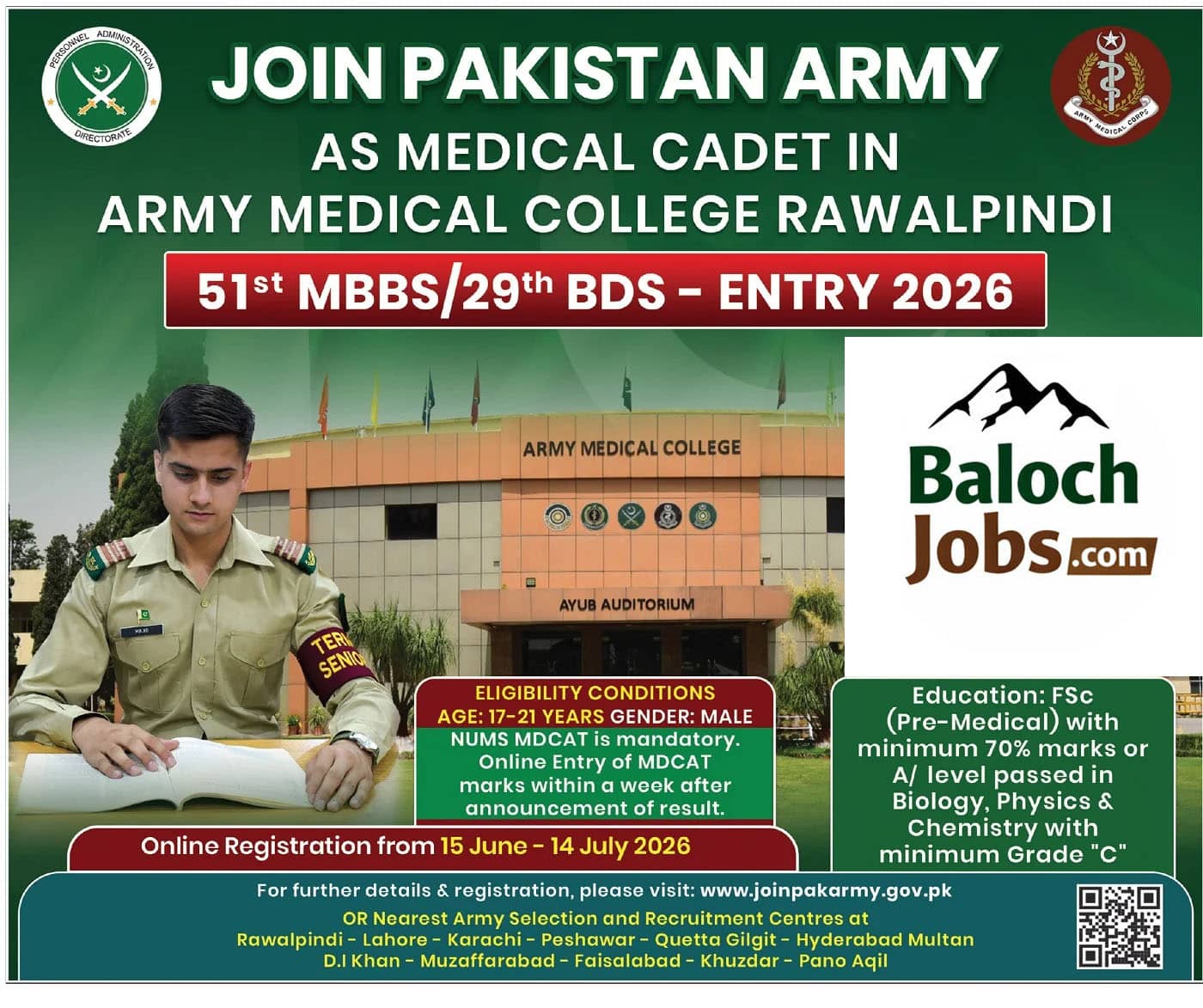 Join Pakistan Army as Medical Cadet Official Advertisement