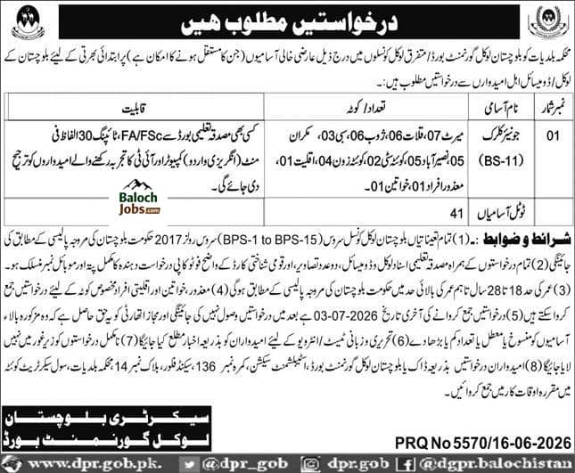 Junior Clerk Jobs in Balochistan 2026 Advertisement